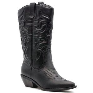 New Black Western Cowboy Mid-Calf Boots